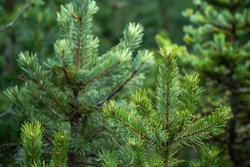 Fototapeta na wymiar Forest Pine. Green Trees in a Sustainable Ecosystem of Spruce and Fir
