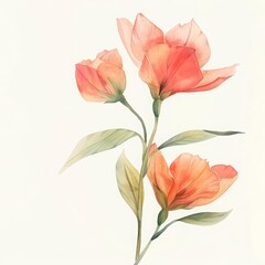 New blooms open eagerly to greet the spring sunlight, minimal watercolor style illustration isolated on white background