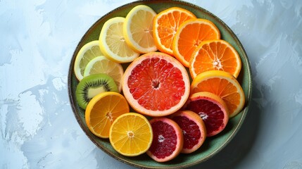 The arrangement of sliced fruits in a minimalist bowl.