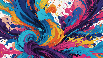 Vibrant Abstract Ink Swirls of Whimsical Contemporary Composition