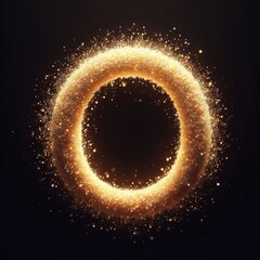 Golden glowing letter "O" isolated against a black background. Gold glitter alphabet set. Glowing dust particles. Sand burst with sparkling magical bokeh glow. Fantasy ethereal letter from A to Z