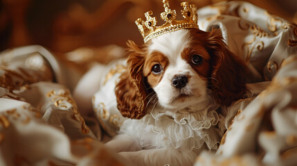 Puppy Cavalier King Charles Spaniel in a suit , generative ai