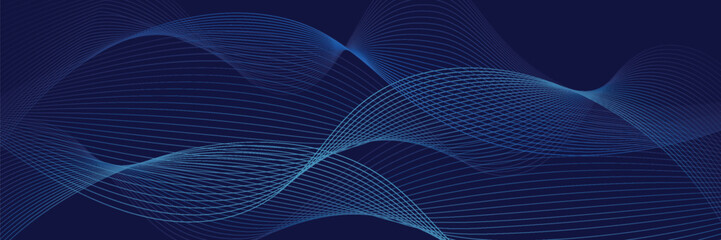 Dark abstract background with glowing wave. Shiny moving lines design element. Elegant dynamic wavy lines. Modern futuristic technology concept. Vector