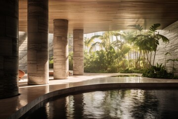 A Modern Day Spa Oasis Nestled in the Heart of a Bustling City, Showcasing a Fusion of Nature and Contemporary Architecture