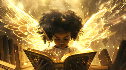 An Afro Child Praying with a Bible: Seeking Divine Guidance, holy god jesus angel