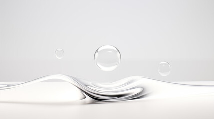 Minimalistic pure flow liquid bubble, white plain background