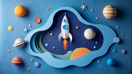 Cartoon rocket soaring through a starry night sky