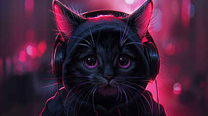 cat with headphones
