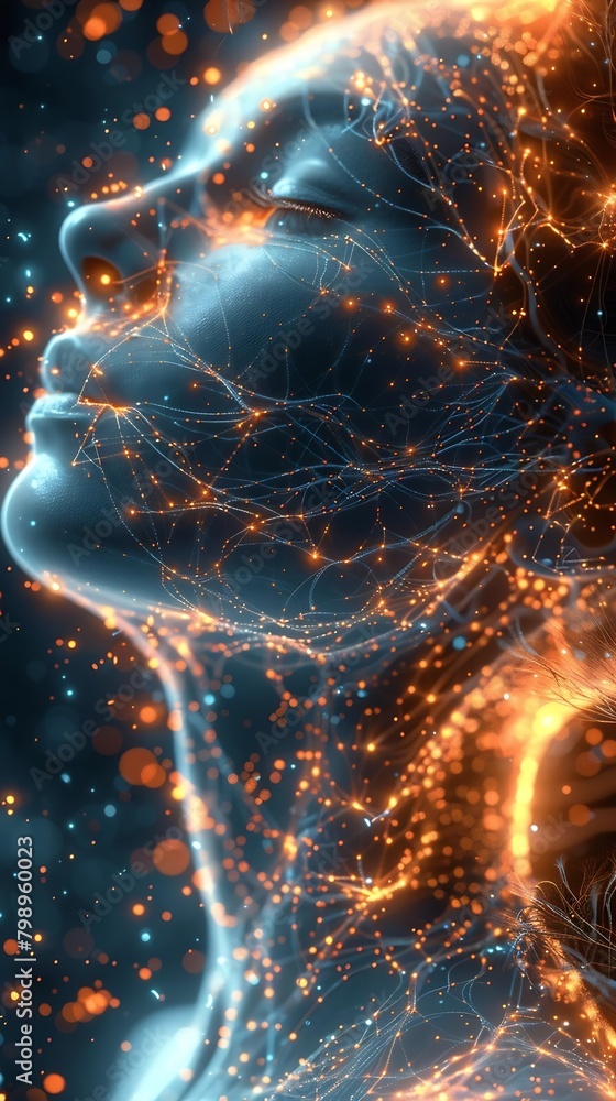 Poster Generative AI : Create a image that visually explores and contrasts the concepts of neural networks and artificial intelligence.