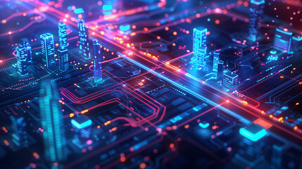 Fototapeta premium Illustration: Rapid 5G data, seamless connectivity. Sleek smartphones, IoT stream HD, exchange real-time data on next-gen mobile networks. Digital innovation empowers in hyperconnected world.