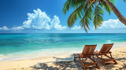 Fototapeta na wymiar beach chair on tropical beach 