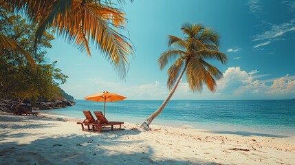 beach chair on tropical beach 