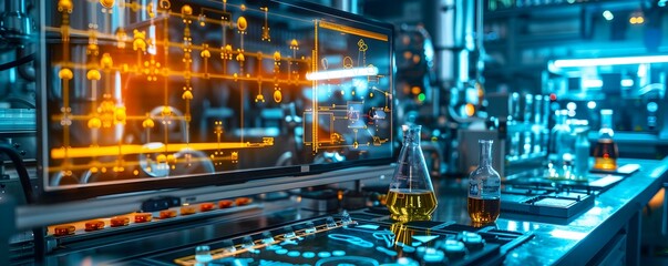 A chemical synthesis process being monitored and controlled using advanced automation systems. - obrazy, fototapety, plakaty