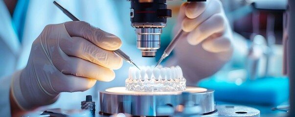 A dental laboratory technician crafting a custom dental restoration 