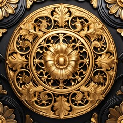 Royal Elegance: Gold and Black Carved Ornament Background