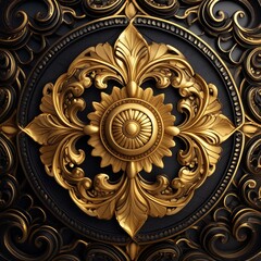 Fototapeta premium Regal Noir: Luxurious Gold Carved Pattern on Black Background