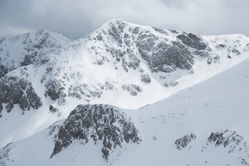 Panoramic view of the peak of Punta Trento covered by snow in Abruzzo, Italy