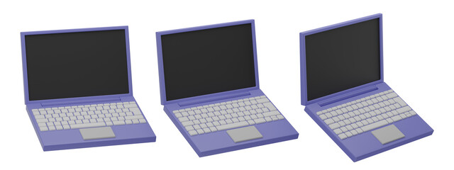 set of 3d laptop with transparent background, PNG, 3d render notebook computer, blue laptop