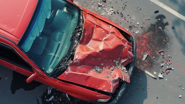Dent on the hood of a car from a birds eye view