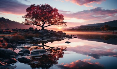 Tree on Lake Surrounded by Rocks