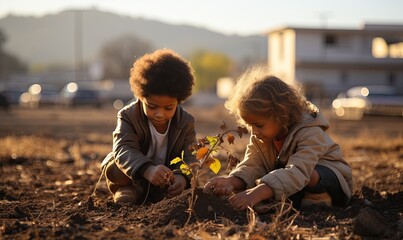 Two Little Girls Playing in the Dirt