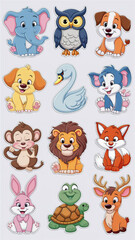 a collection of cartoon animals including owls and other animals stickers