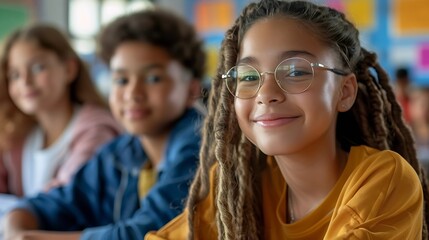 Fototapeta premium Generative AI : two students, girl and boy, in a classroom