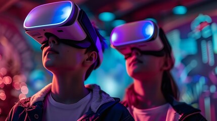 Generative AI : Neautral picture of two teenagers wearing VR-headsets