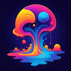 Fototapeta premium Stylized Galaxy Melting Liquid Cartoon Background Digital Fluid Painting Illustration Colored Design