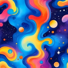 Stylized Galaxy Melting Liquid Cartoon Background Digital Fluid Painting Illustration Colored Design