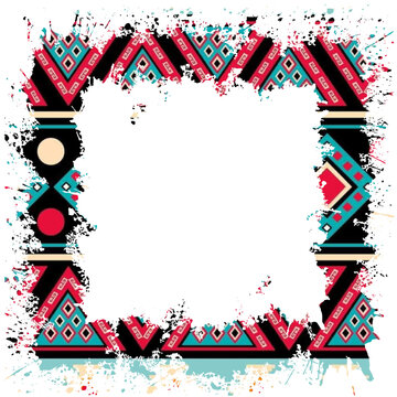 square frame Wild West texture - Native American - red and light blue color - vector graphic resource - ideal for greeting cards, presentations, canva, photography, scrapbooking, cricut, sublimation
