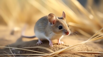 Little brown mouse in the sand. Close up of a little mouse