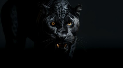 Black panther, Panthera leo, portrait on black background