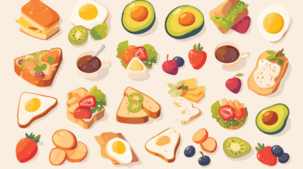 Healthy breakfast food icons collection. fruits and