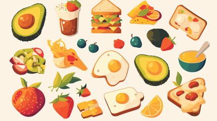 Healthy breakfast food icons collection. fruits and