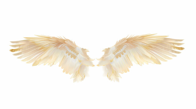 Golden Angelic Wings Isolated on White Background