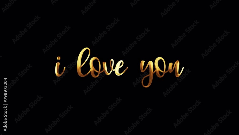 Aufkleber loop of i love you golden text shine with light effect on black abstract background. isolated transp
