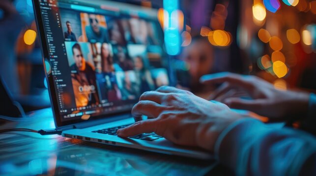 Close-up of a video call session on a laptop, digital photography, connecting globally via social media