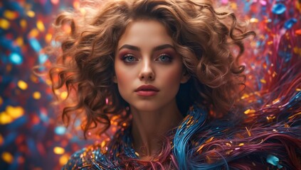 The Abstract Splendor of Women Fashion and the Complexity of Style. Beautiful Woman in an Abstract Splash of Color. The Splendor of Woman's Beauty. Beautiful Woman Portrait.