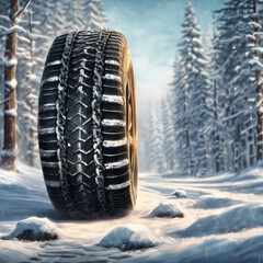 winter tires are chained together to prevent slipp - obrazy, fototapety, plakaty