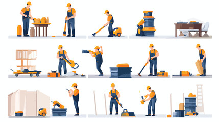 Home repair workers set. Repairmen masters work wit