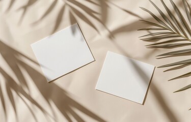 card mockup, Shadow of Palm Fronds on a Beige Background