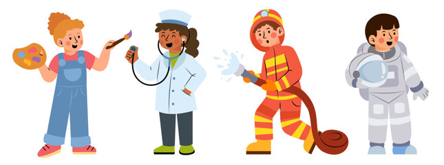 Children Dream Job Illustration. Painter, doctor, fireman, astronaut children dream job illustration