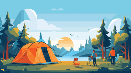 Horizontal banner of camping festival vector flat i