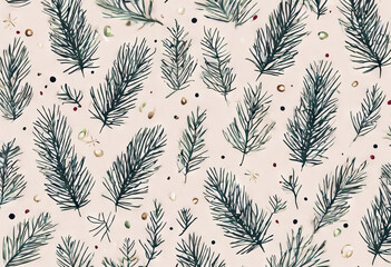 drawn new clipart greeting background Christmas wrapping Hand graphic Merry floral illustrations branchesMerry pine vector design cute seamless pattern abstract Happy tree year C