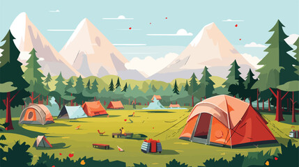Horizontal banner of camping festival vector flat i