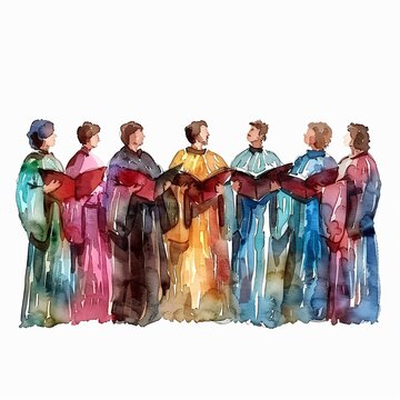 watercolor choir singing colorful robes clip art preview