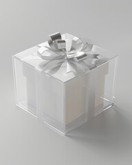 Luxury gift box 3d designed, front view ad mockup, isolated on a white and gray background.