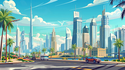 Dubai, UAE with its typical sights on a sunny day - obrazy, fototapety, plakaty