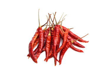 Dried red chillies isolated on white background. Concept, food ingredient for cooking or seasoning...